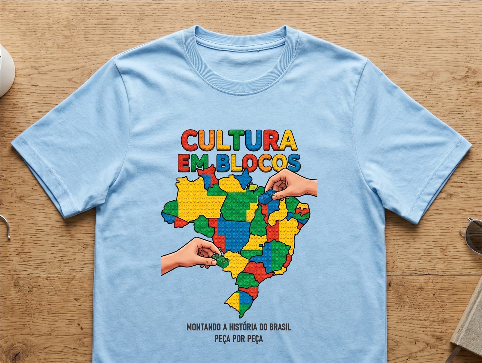 Camiseta Cultura em Blocos na cor azul